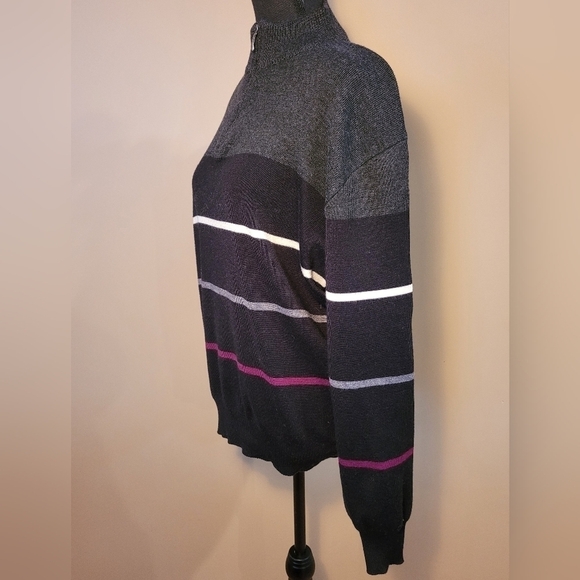 SERICA Striped Men's 1/4 Zip Sweater, Made in Italy, Size Large - Picture 3 of 10
